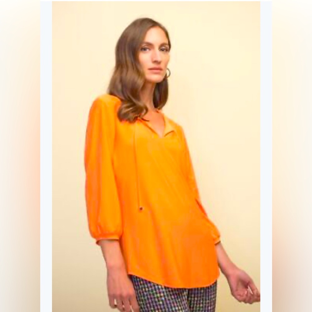 Joseph Ribkoff Tangerine Tie Neck 3/4 Sleeve Top 4 $156